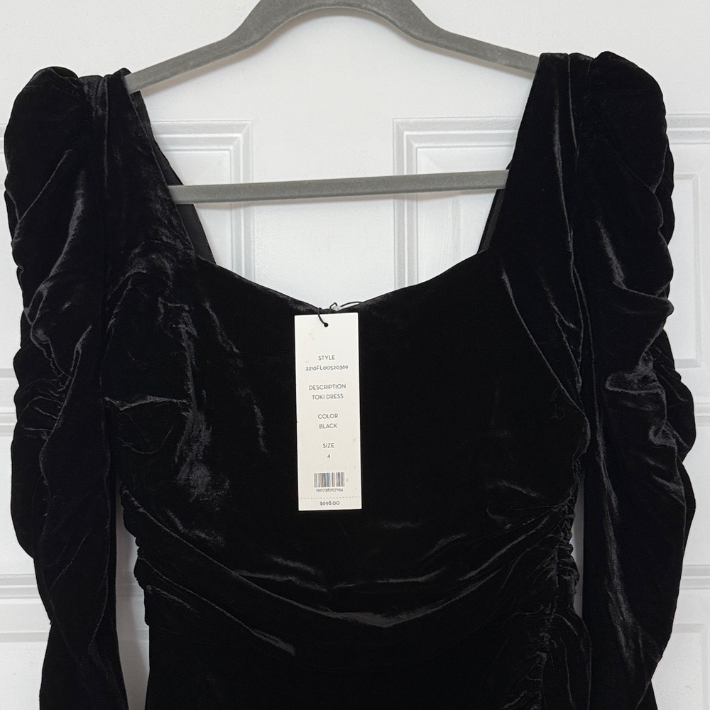 Veronica Beard Black Velvet Long-Sleeve Puff Shoulder Dress